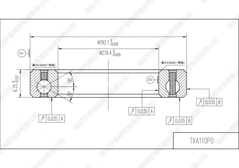等截面薄壁四點接觸球軸承TXA110